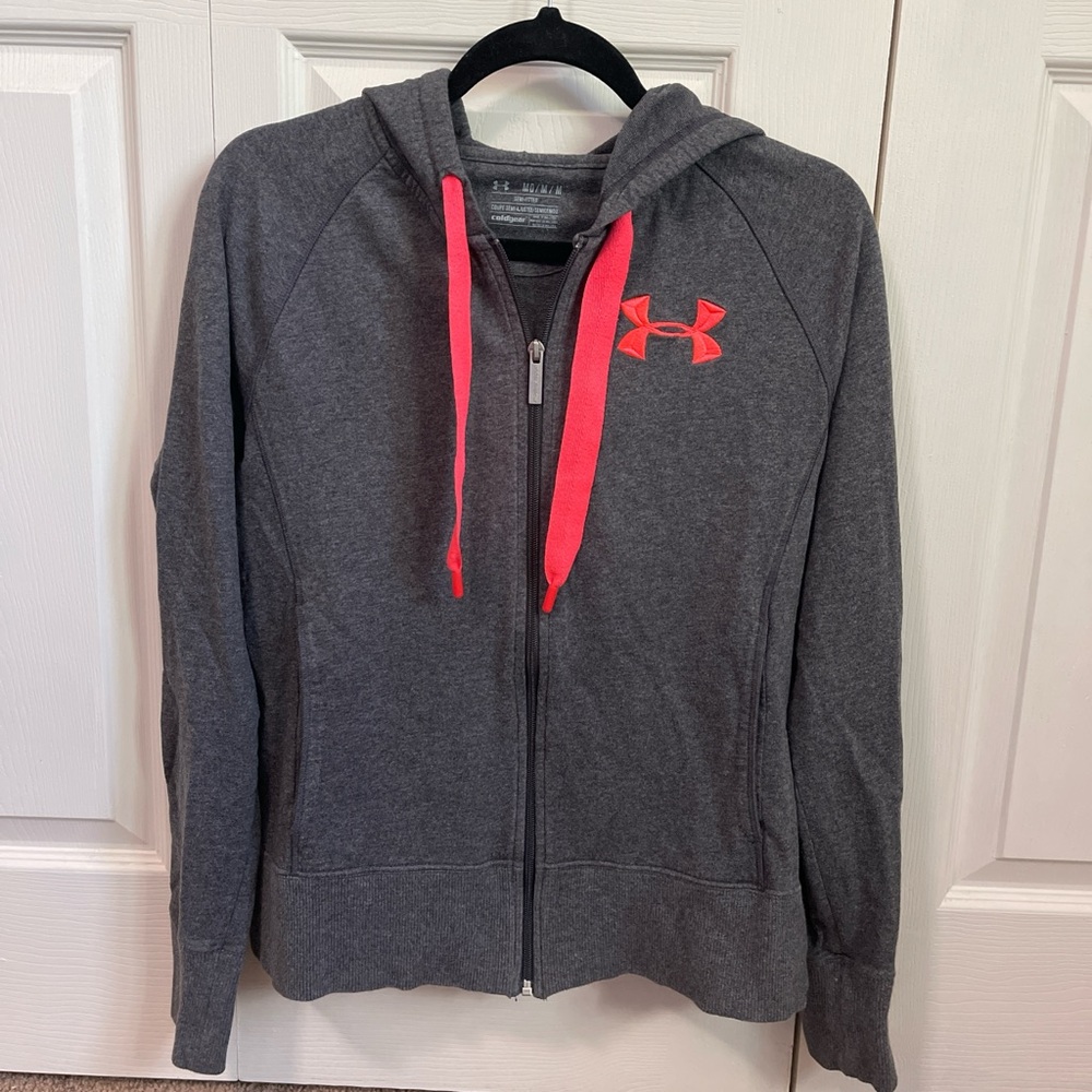 Gray and Hot Pink zip up Under Armour hoodie